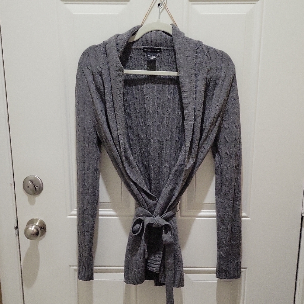 New York & Company Gray Cable Knit Women's Sweater With Removable Belt